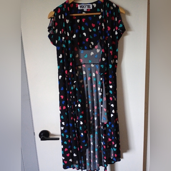 Vicky Tiel Heart Print Multicolor Wrap Dress Size Small - Picture 9 of 12